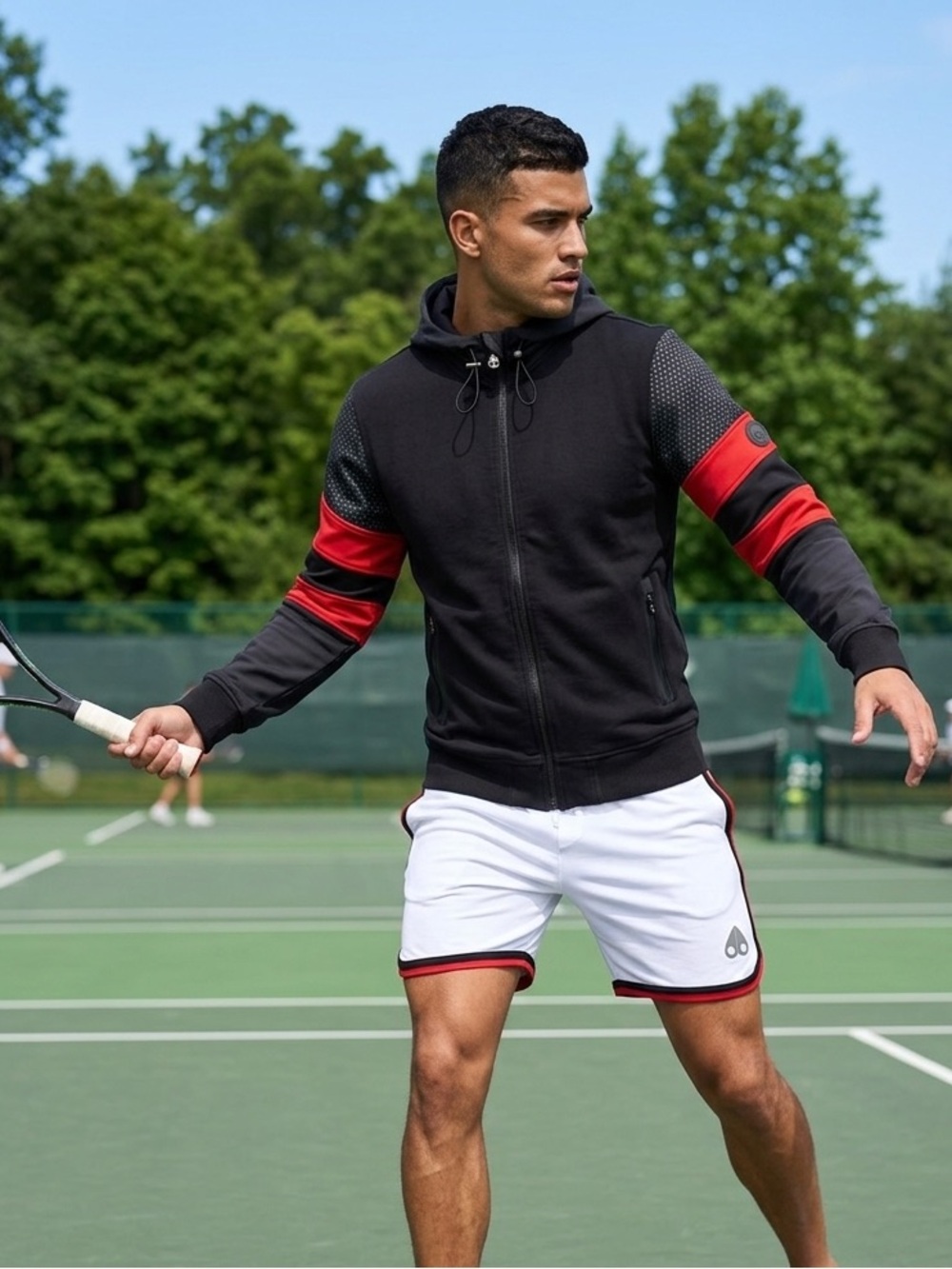 Hydrogen Tennis Black and Red Color-Blocked Full Zip Athletic Hoodie Size L